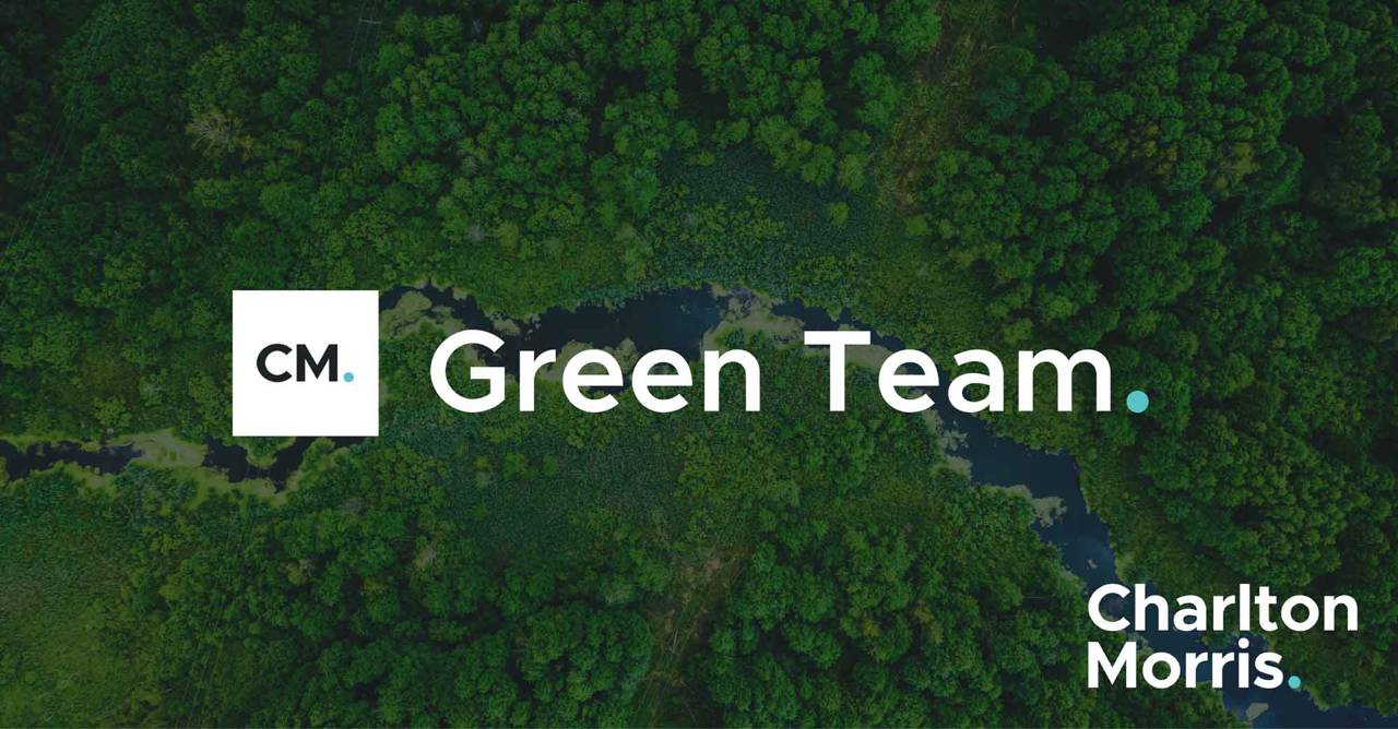 Green Team logo on background of green forest from above